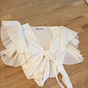 Zara Elegant White Ruffle Sleeve Top